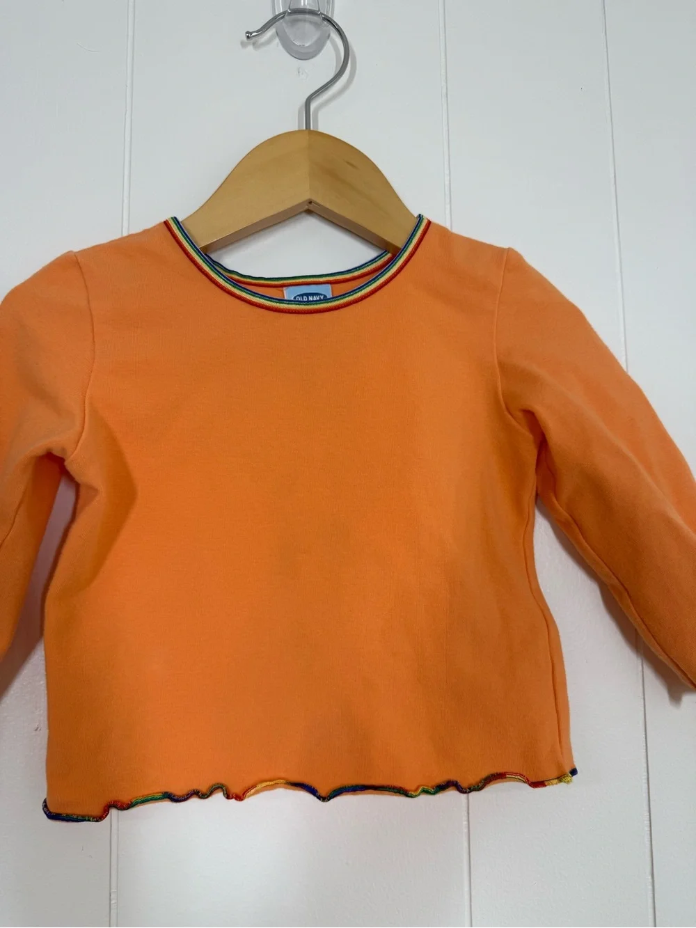 Old Navy Vintage Y2K 2001 Orange Rainbow Ruffle Edge Long Sleeve Tee